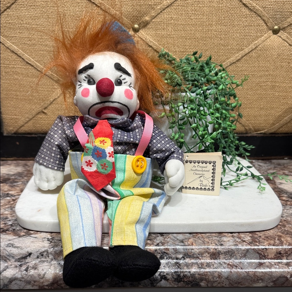 Vintage Clown Doll with Striped Pants